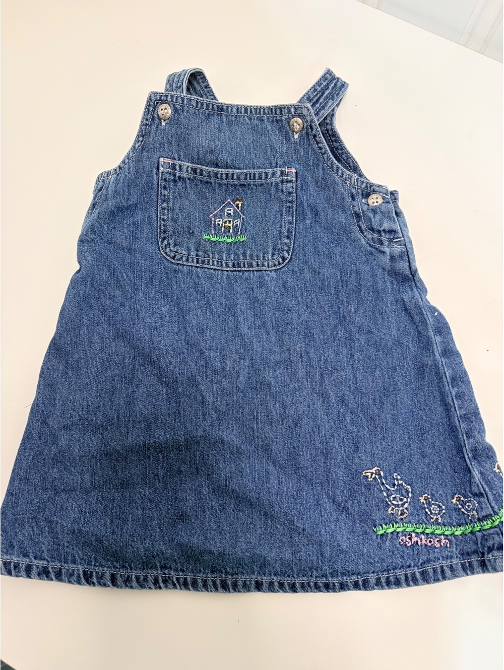 Vintage Y2K OshKosh Overall Dress Embroidered Ducklings